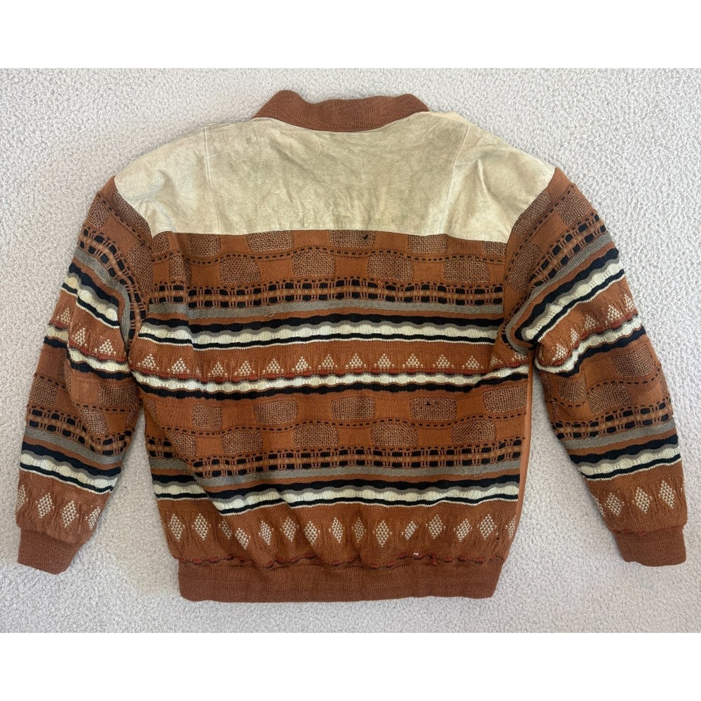 Vintage Leather Suede 3D Knit Sweater Jacket Mens XL Coogi Cosby 90s - Picture 9 of 9